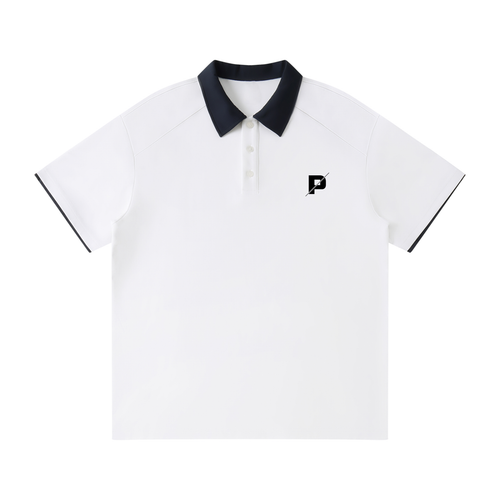 PARED Court Polo in White — front view, performance padel polo with contrast collar