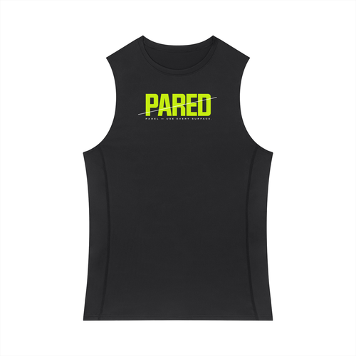 PARED Court Tank in Black — slim fit padel training tank top, front view