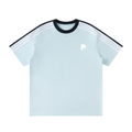 PARED Serve Tee in Sky Blue — striped unisex padel tee, front view
