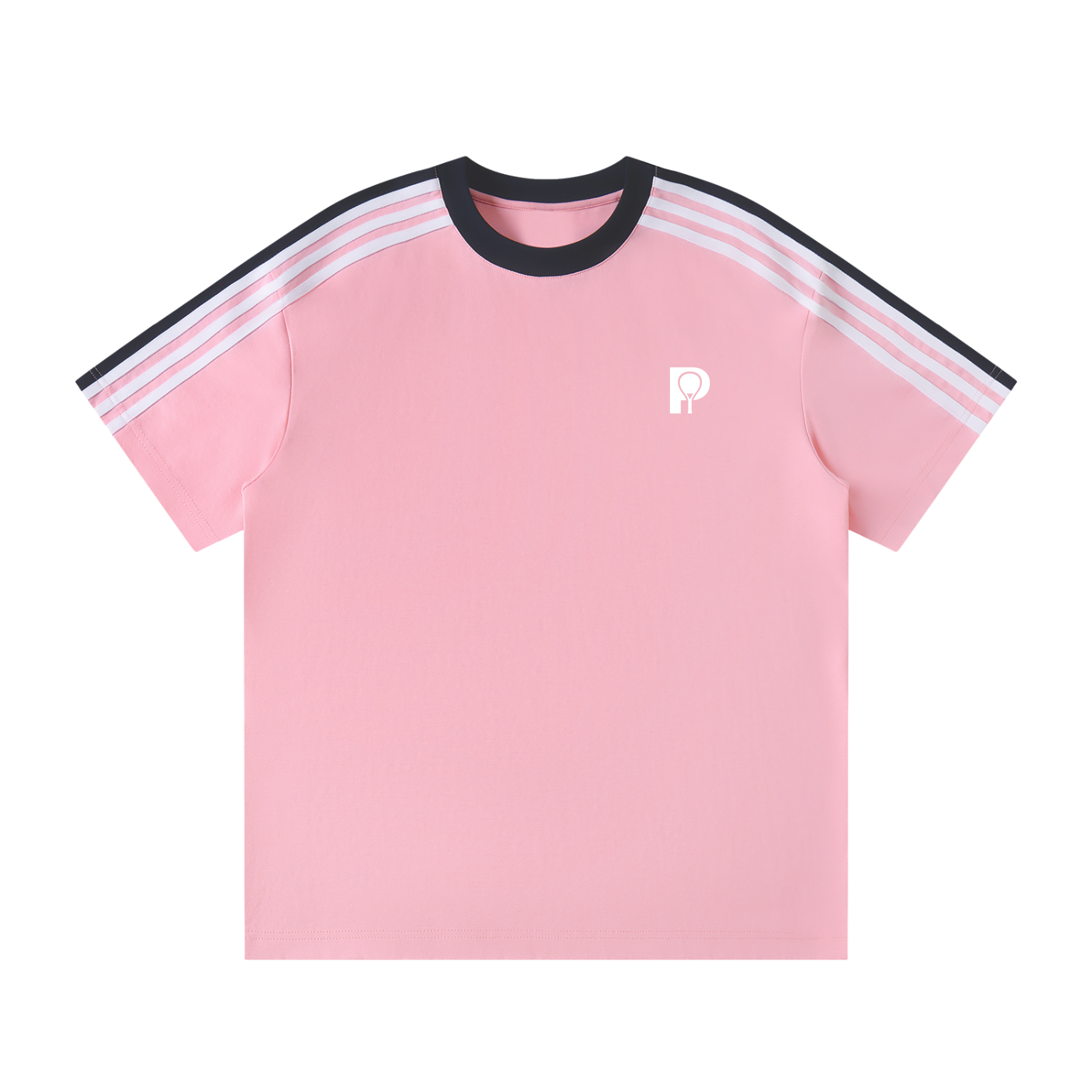 PARED Serve Tee — Sky Blue and Pink couple shot, padel court lifestyle