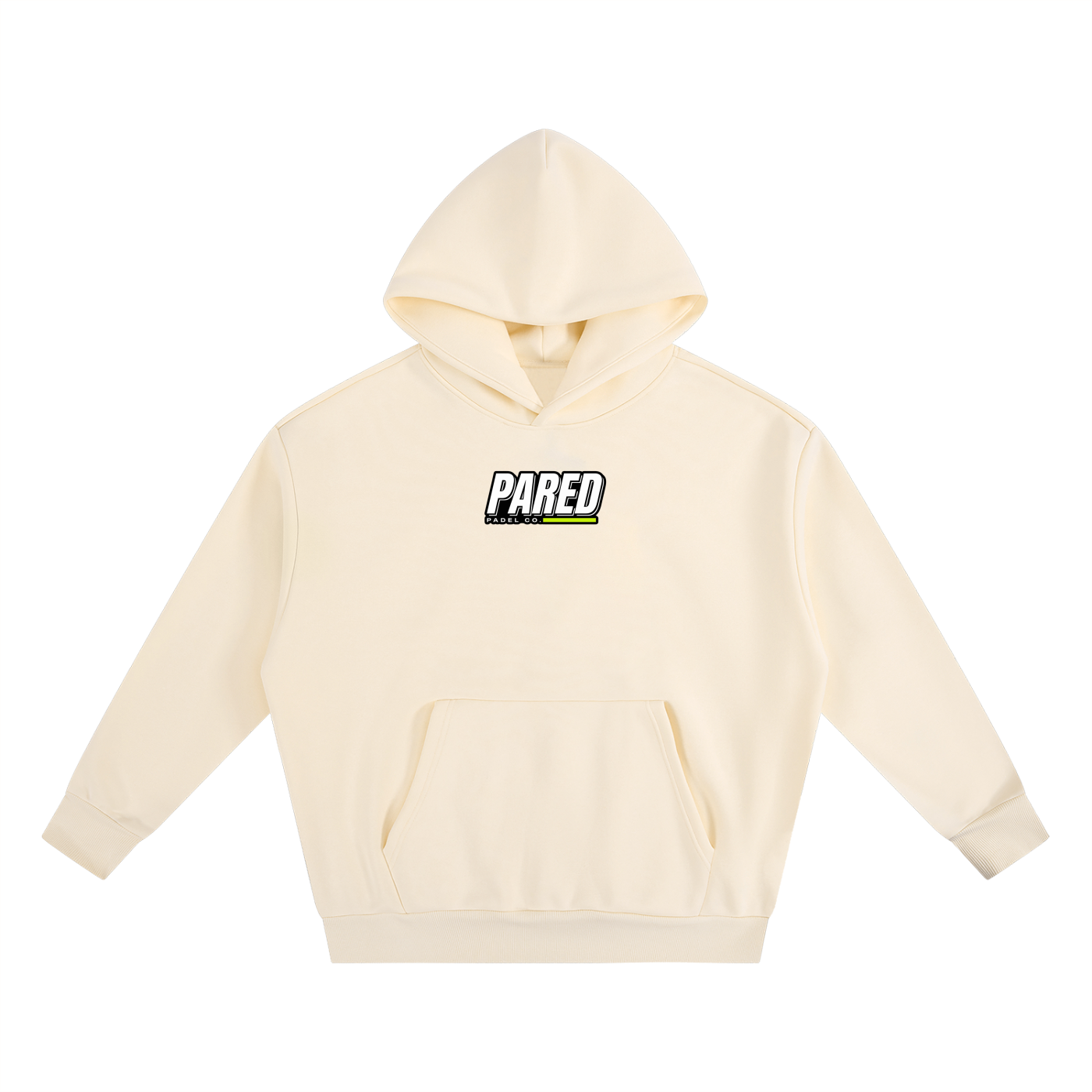 PARED Wall Hoodie — boxy padel hoodie, Black colorway, front view